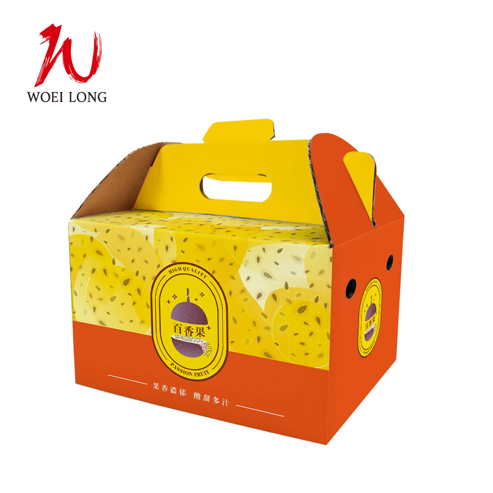 品名:五百-5斤百香果手提彩盒 / 尺寸:30.6＊19.3＊20.4公分 / 材質:B浪 / 數量:50pcs(最低購買量)
