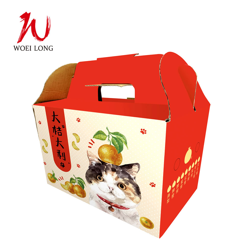 品名:桔貓-10斤柑橘直立手提盒 / 尺寸:29.6＊19.7＊23.3公分 / 材質:B浪 / 數量:50pcs(最低購買量)