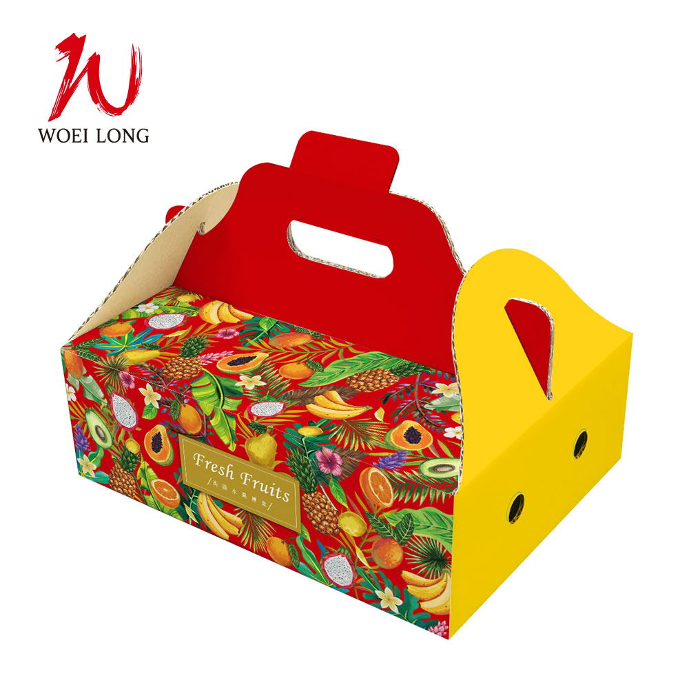 品名:綜合水果手提盒-滿果(紅) / 尺寸:32.8＊24.1＊11.1公分 / 材質:B浪 / 數量:50pcs(最低購買量)